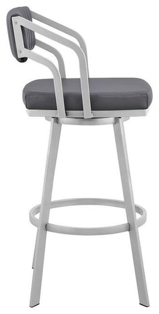 Armen Living Capri 26" Faux Leather Swivel Counter Stool in Gray/Stainless Steel
