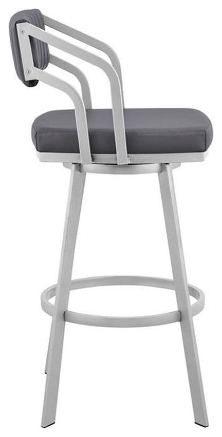 Armen Living Capri 26" Faux Leather Swivel Counter Stool in Gray/Stainless Steel