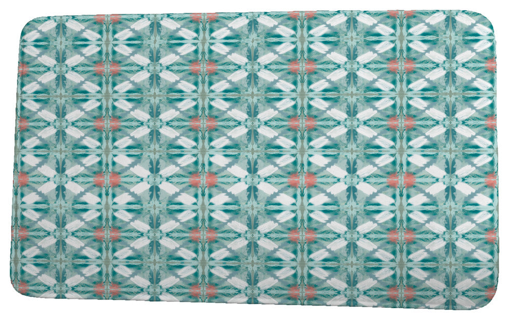 Intercoastal Waterway Beach Tile Geometric Print Bath Mat, Aqua, 17"x24"