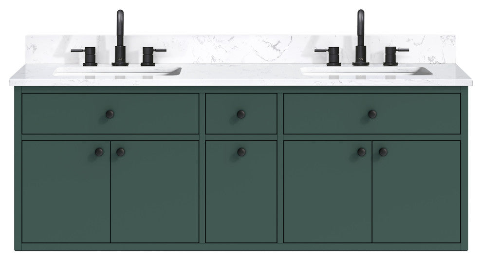 Paisley Vanity Combo, Cala White Engineered Top, 60", Everglade Green, Double Sink