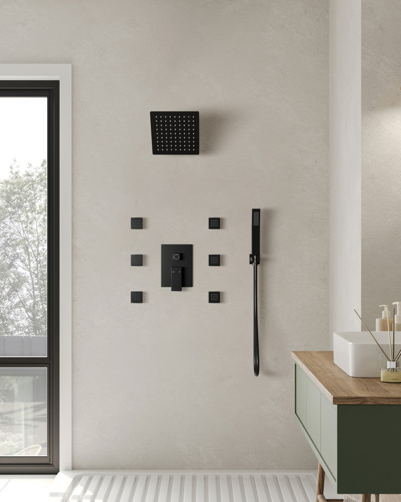 3-Function Shower Faucet System with Pressure Balance Valve, Matte Black