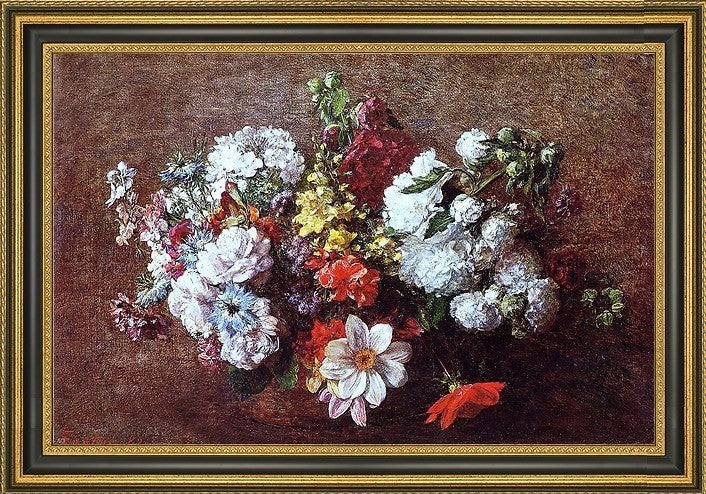 Henri FantinLatour Bouquet of Flowers Framed Premium Canvas Print, 16"x24"