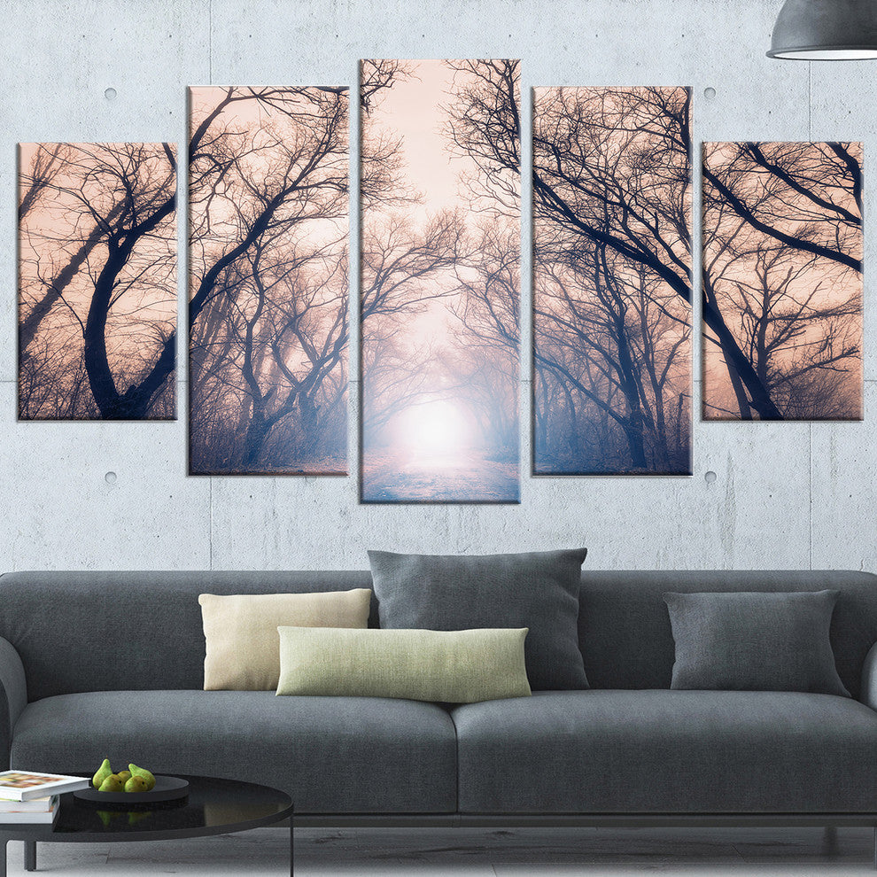 "Mysterious Sunlight in Forest" Landscape Photo Wall Art, 5 Panels, 60"x32"
