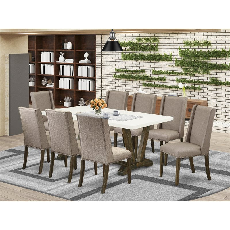 V727Fl716-9, 9-Piece Set, 8 Chairs and Table Solid Wood Frame