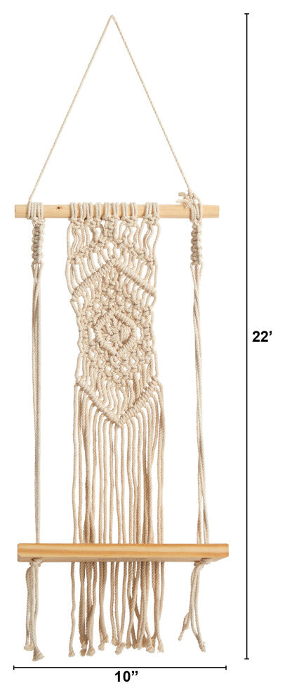 Nearly Natural 7129 22 Boho Chic Wood Macrame Shelf With Diamond Weave