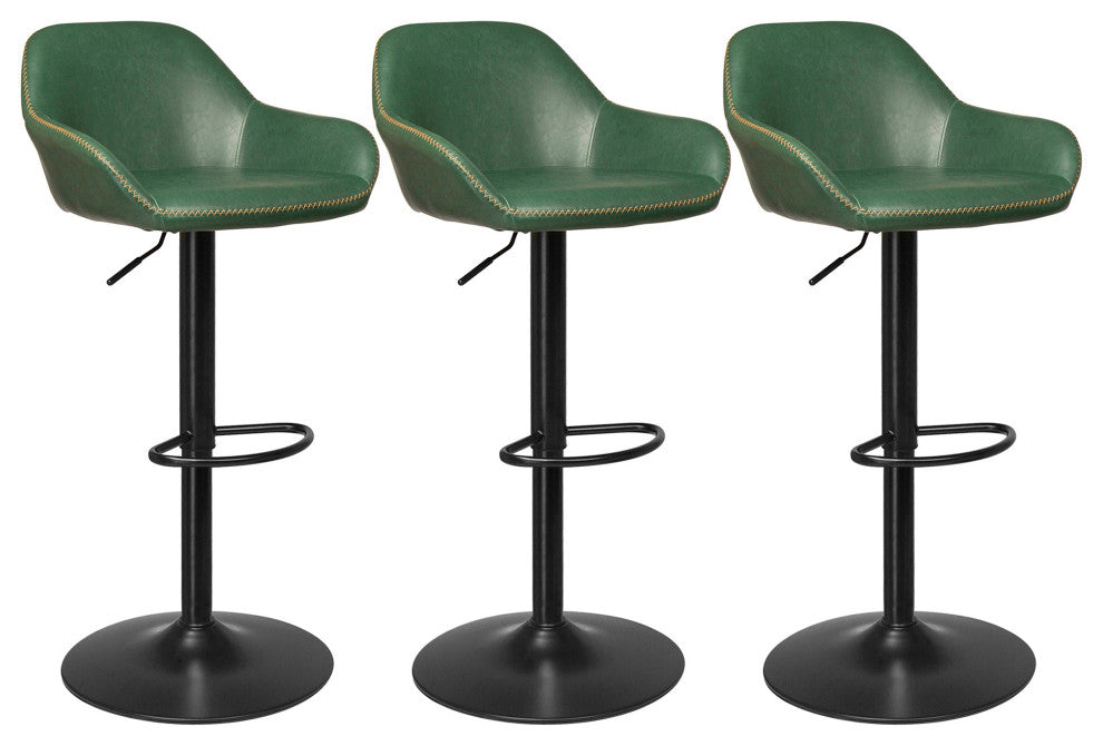 Set of 3 Adjustable Swivel Bar Stool, Hunter Green