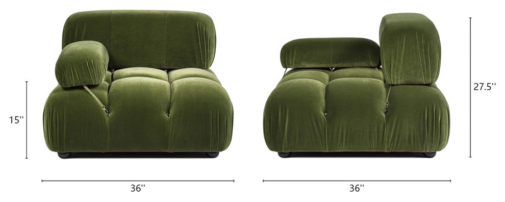 Marcel 36" Modular Arm Chair, Olive Green Performance Velvet