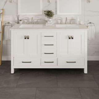 Eviva Aberdeen 60"Wx22"D Double Sink Bathroom Vanity, Quartz Countertop