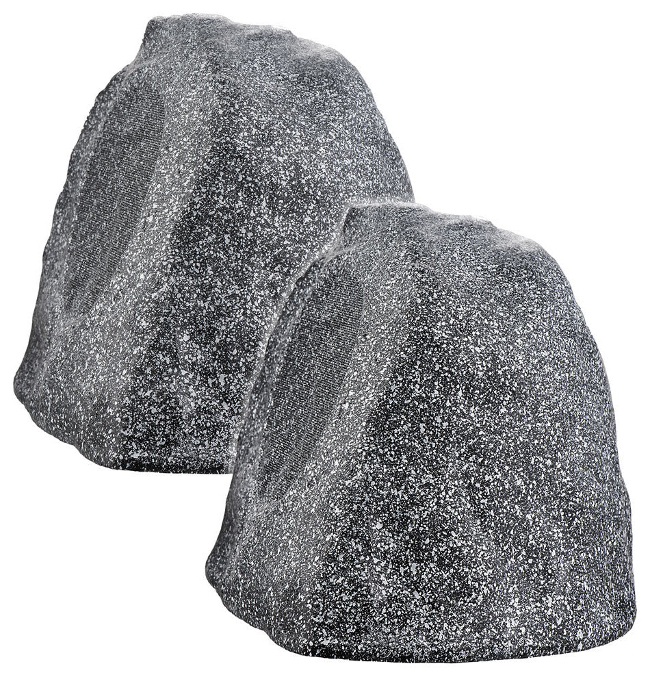 8" 200W Weather Resistant Outdoor Rock Speaker Pair, Grey