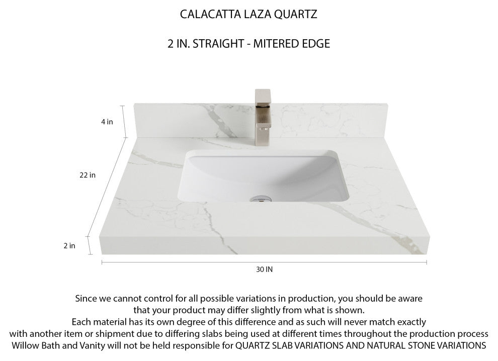 Malibu Mango 30 Single Sink Bath Vanity in Natural 2" Calacatta Laza