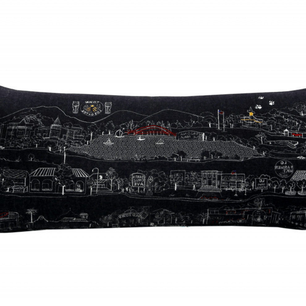 35" Black Los Gatos Nighttime Skyline Lumbar Decorative Pillow