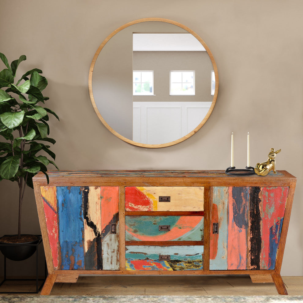 Cone Shaped Buffet Made From Recycled Teak Wood Boats, 72" x 20"