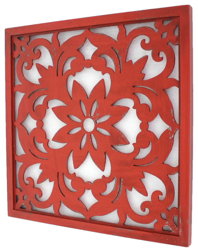 1" x 24" x 24" Red Vintage Floral Wall Plaque