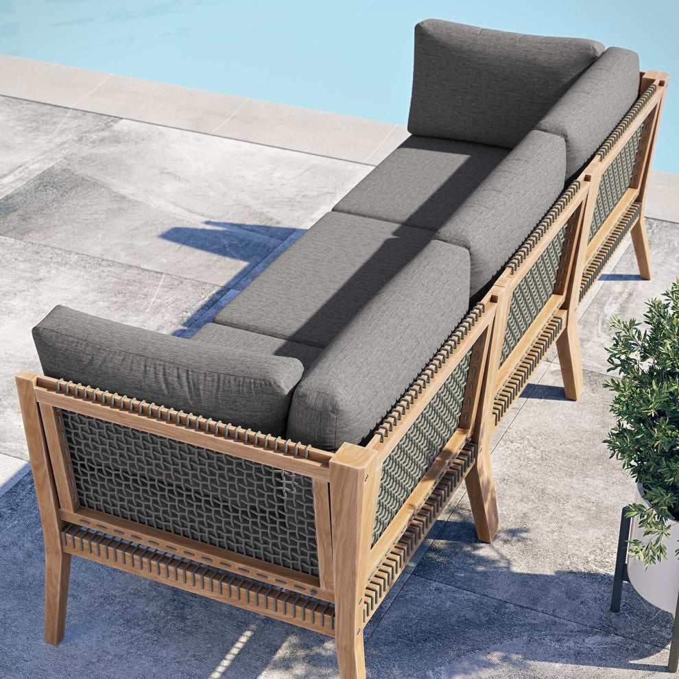 Clearwater Outdoor Patio Teak Wood Sofa, Gray Graphite