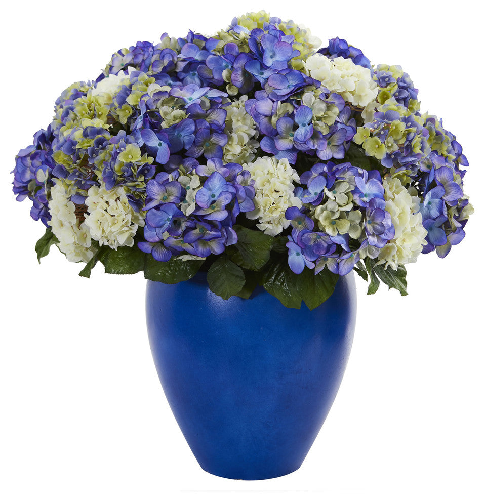Nearly Natural Hydrangea Artificial Plant In Blue Planter