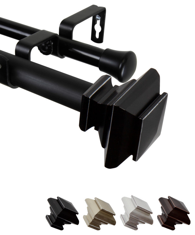 Helen 1" Double Curtain Rod, Black, 48-84"