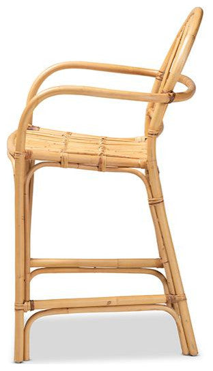Tugera Modern Bohemian Natural Brown Rattan Counter Stool