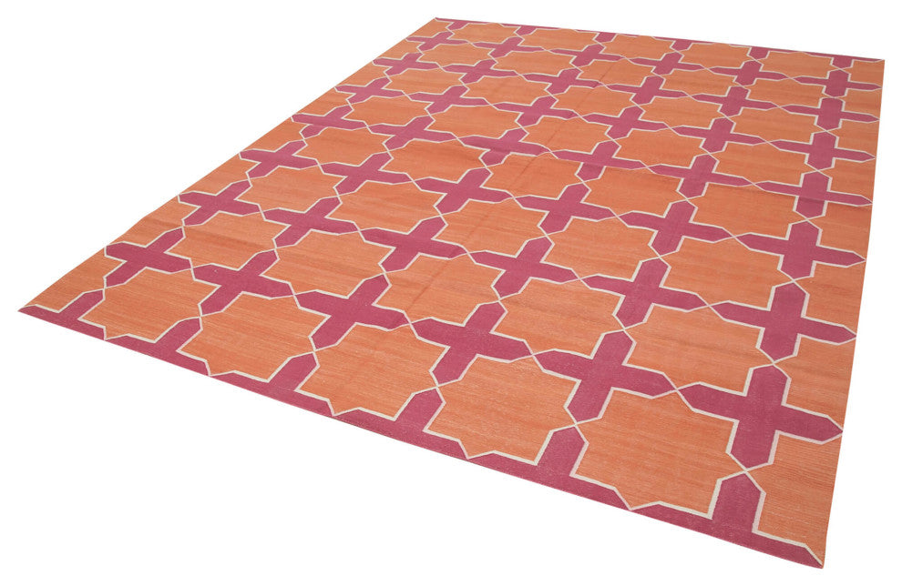 Rug N Carpet - Handmade Wool 8' 0'' x 9' 9'' Modern Design Dhurrie Kilim Rug