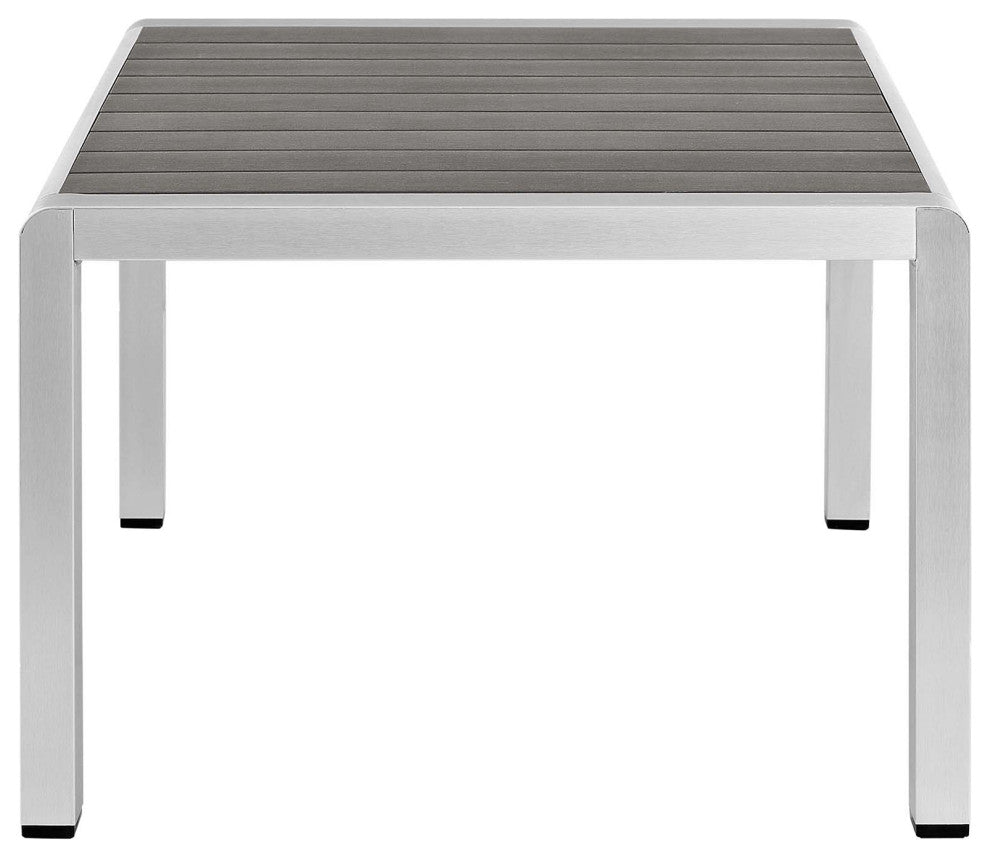 Sectional Sofa Chair Table Set, Sunbrella, Aluminum, Silver Gray, Outdoor