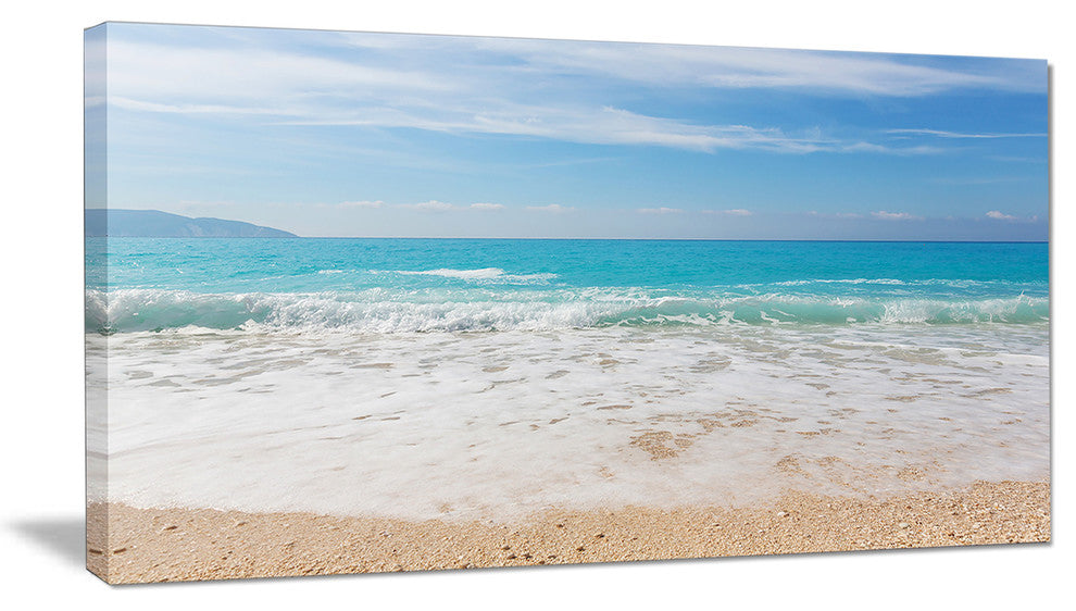 "White Waves Kissing Beach Sand" Seashore Canvas Print, 32"x16"