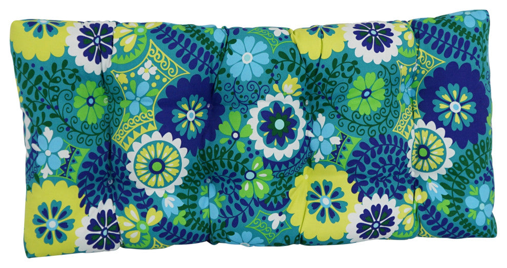 42"X19" Squared Patterned Spun Polyester Tufted Loveseat Cushion, Luxury Azure