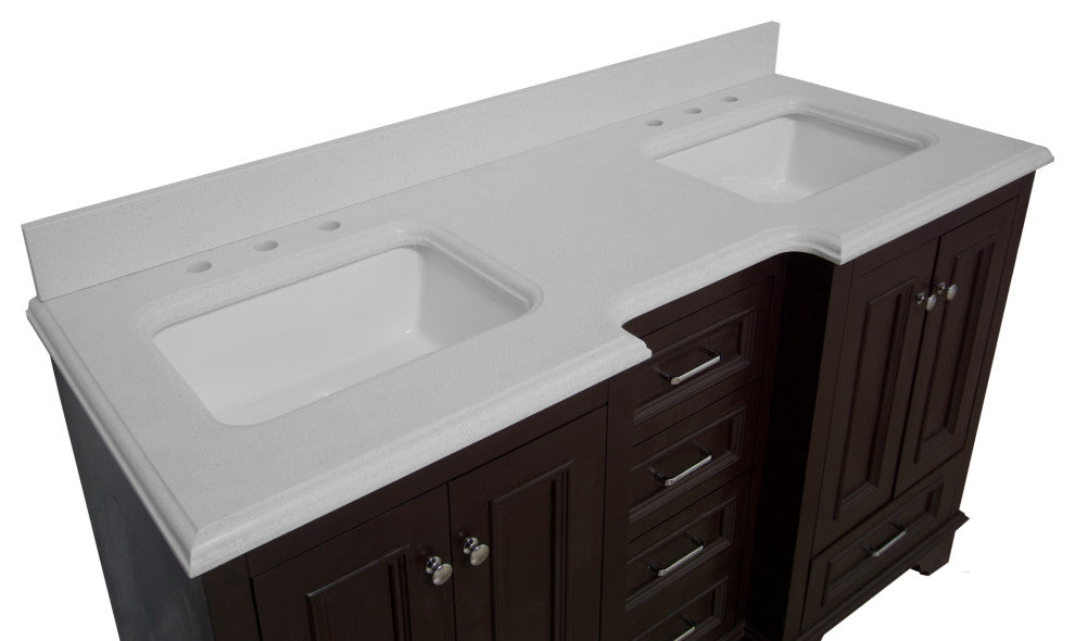 Nantucket 60" Bath Vanity, Chocolate, Quartz, Double Vanity