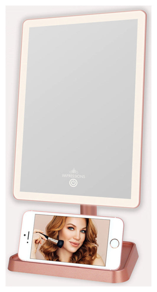 Charmed Arch Tri Tone LED Makeup Mirror with Phone Holder, Rose Gold