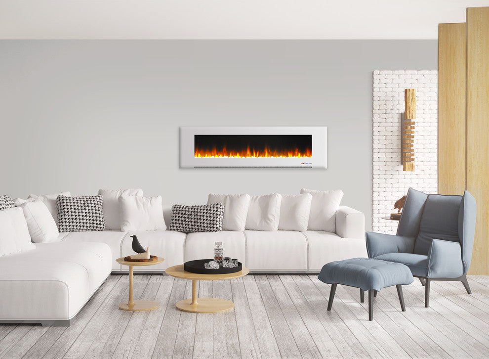 72" Wall-Mount Electric Fireplace, White