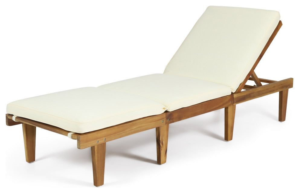 Paolo Outdoor Teak Wood Chaise Lounge With Cushion, Set of 2