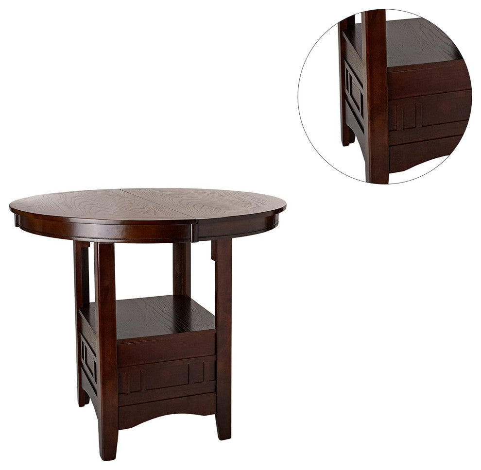 Round Dining Table With 18" Leaf, Brown