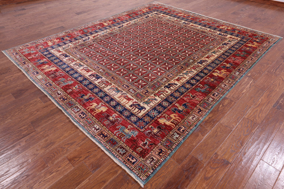 Antiqued Pazyryk Historical Design Handmade Wool Rug 8' 0" X 9' 7" Q7880