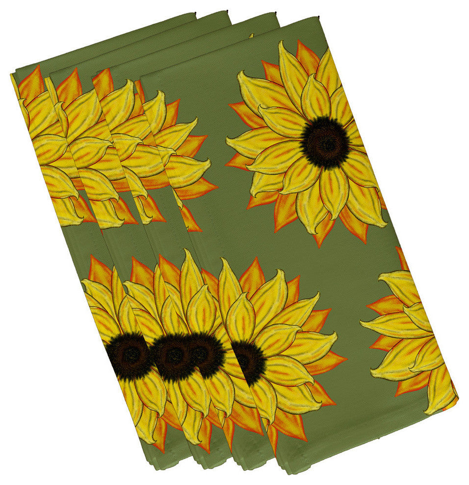 Sunflower Power Flower Print Napkin, Green, Set of 4