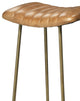 Vintage Style Curved Leather Seat Bar Stool Buff Brown Retro Ribbed Brass