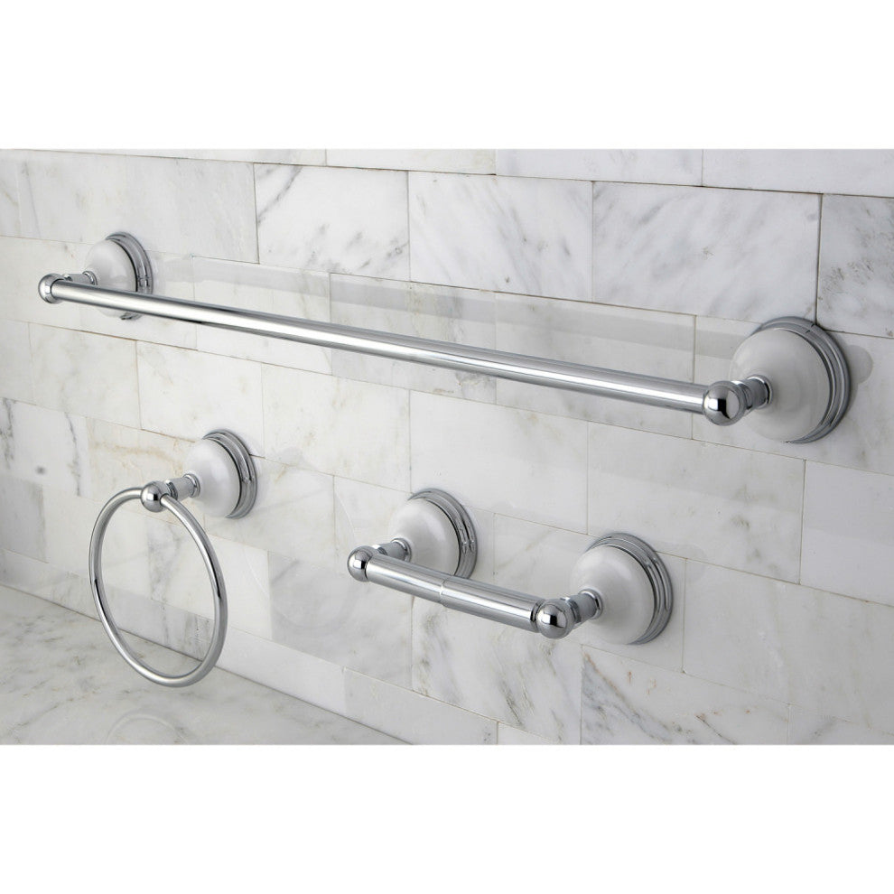 Kingston Brass 3-Piece Towel Bar Bathroom Hardware Set, Polished Chrome