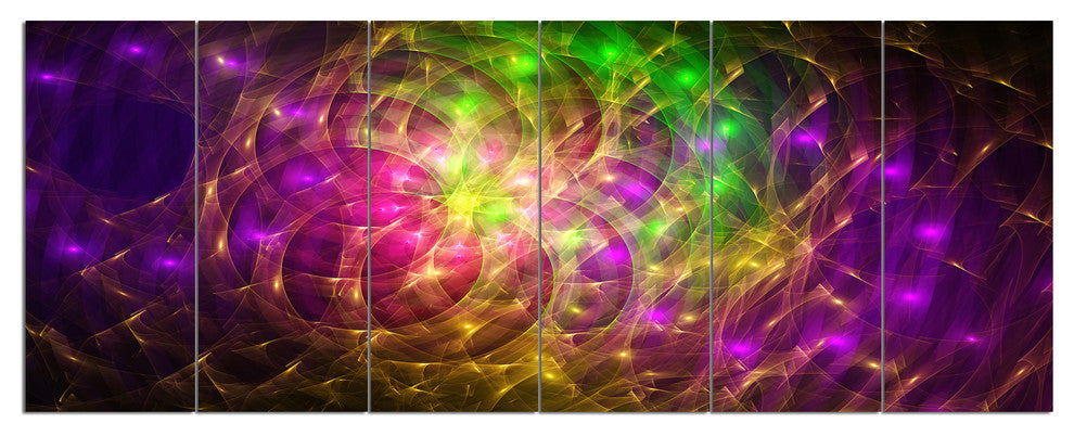 Purple Green Symphony of Colors, Abstract Wall Art Canvas, 70"x28", 6 Panels