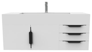 CastelloUSA Nile 48" Wall Mounted Vanity Set, White, White Top, Black Handles