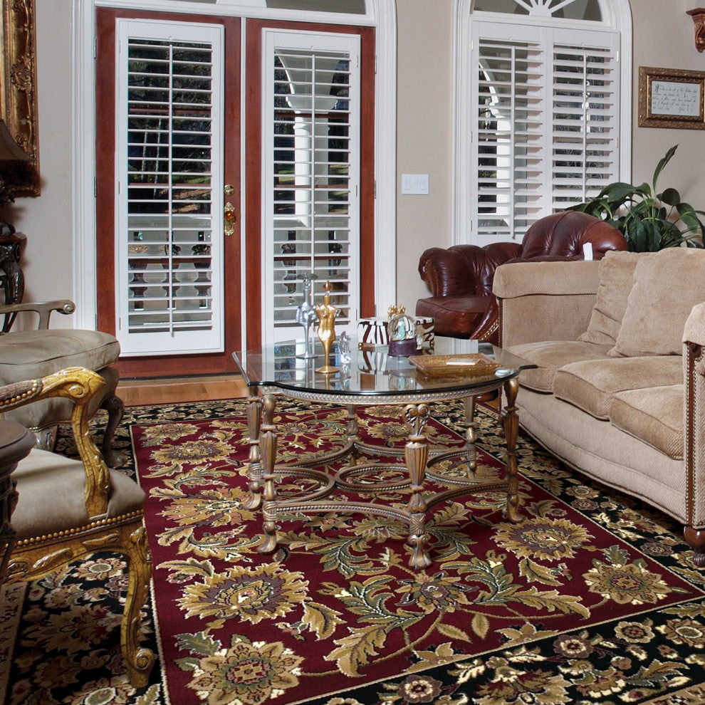 HomeRoots 5' x 8' Red or Black Floral Bordered Area Rug