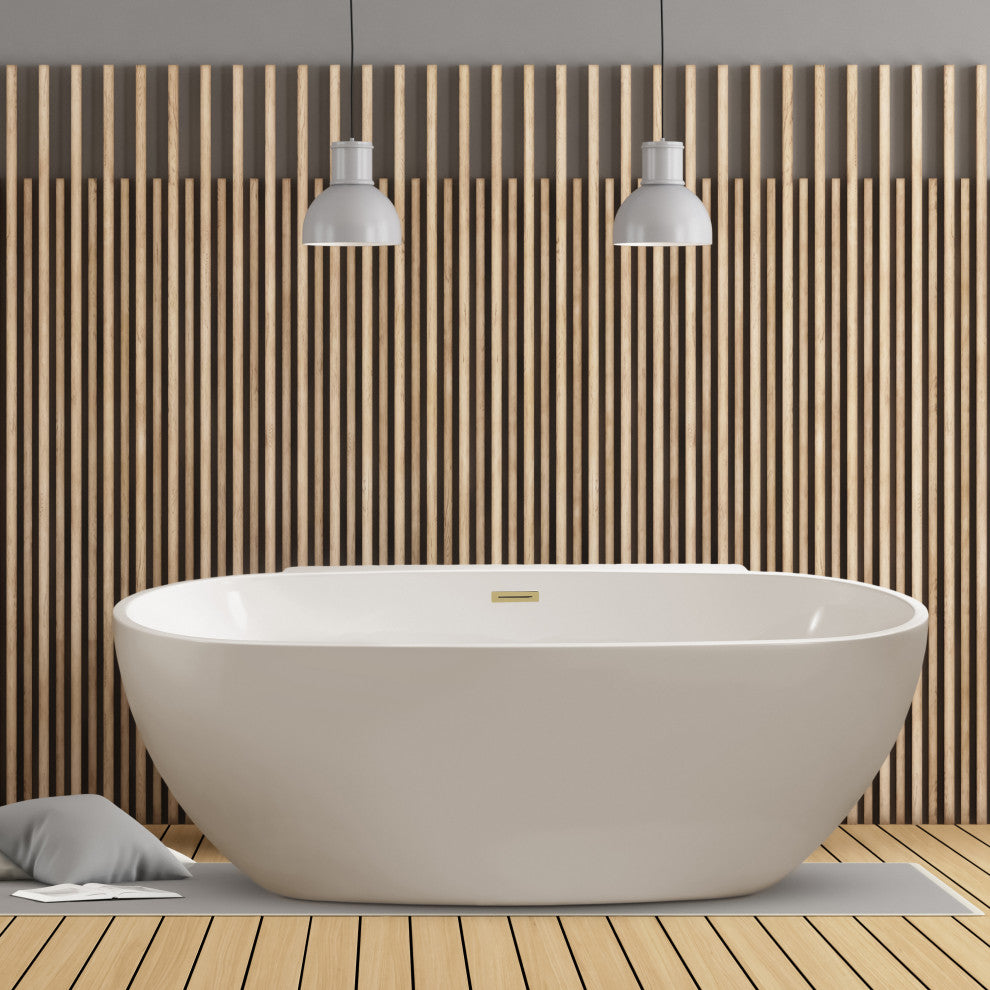59" Streamline N300BBR Bathtub and Tray With Drain, Brushed Brass