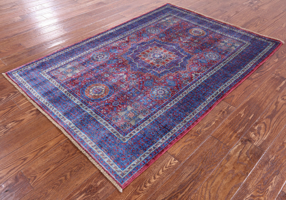 4' 0" X 5' 9" Hand Knotted Geometric Mamluk Wool Rug - Q12265