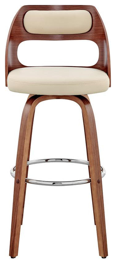 Julius 30" Cream Faux Leather and Walnut Wood Bar Stool