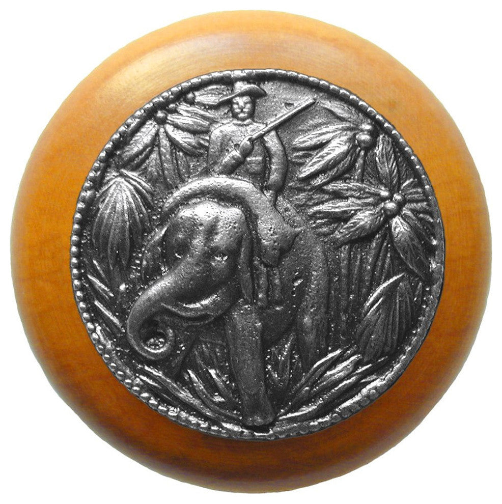 Jungle-Patrol Maple Wood Knob, Antique-Style Pewter
