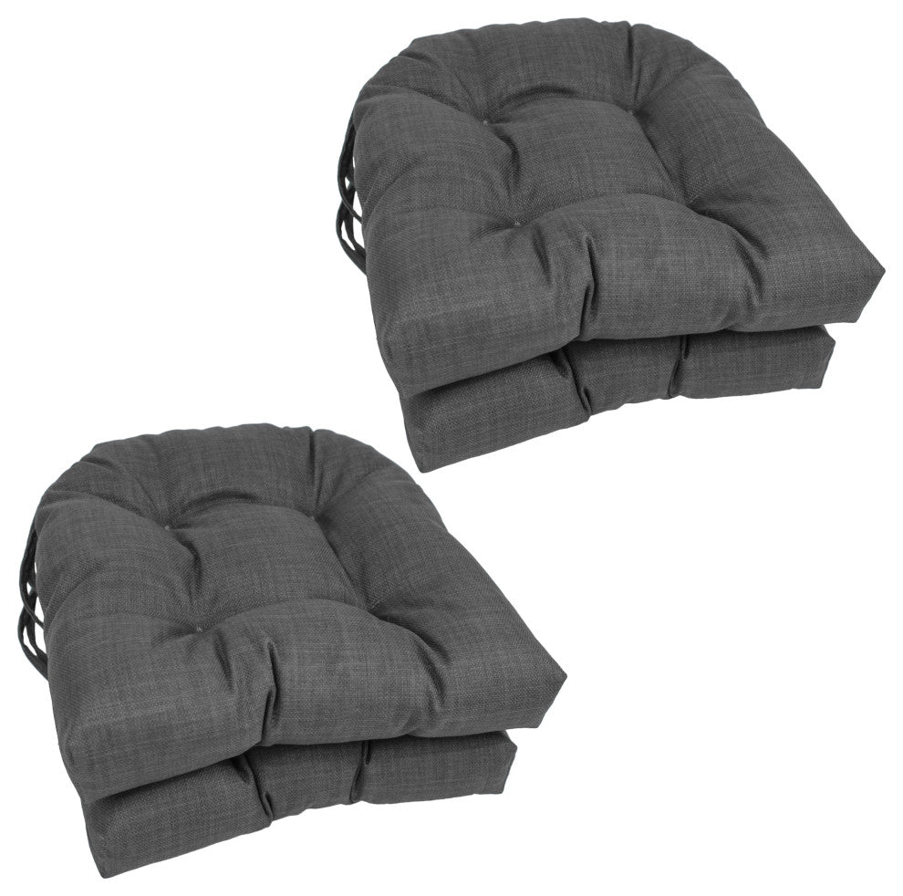 16" Polyester Solid Outdoor U-Shaped Tufted Chair Cushions, Set of 4, Cool Gray