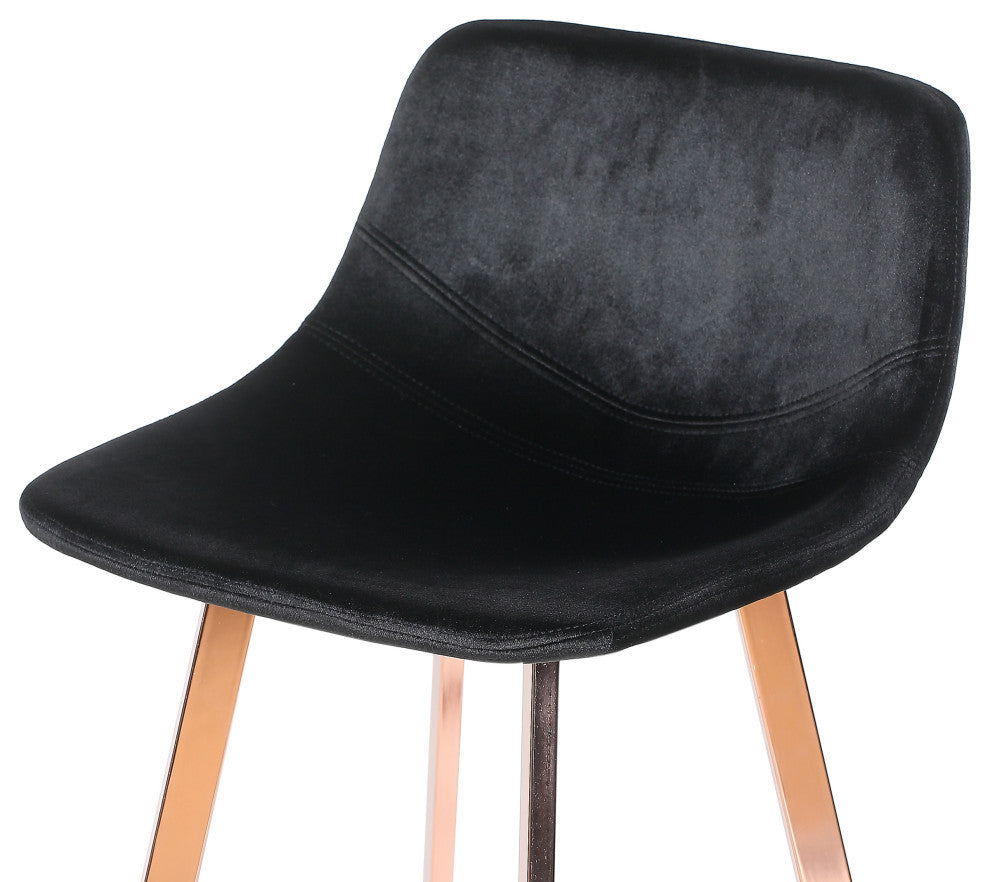 GDF Studio Rex Faux Snake Leather Brown Bar Stools, Set of 2, Black/Rose Gold