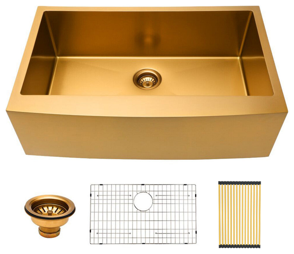30" x 21" Gold Stainless Steel Single Bowl Farmhouse Apron Kitchen Sink