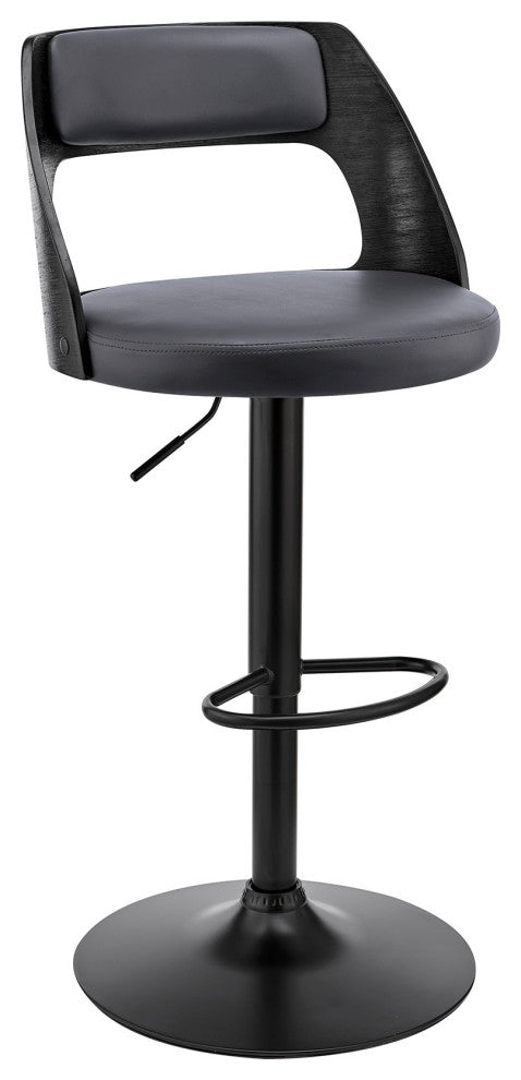 Gray Upholstered Black Base Adjustable Swivel Bar Stool