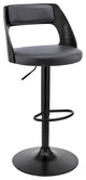 Gray Upholstered Black Base Adjustable Swivel Bar Stool