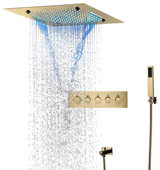 LED Musical Shower System, Hand Shower, Brushed Gold B, Touch Control Panel