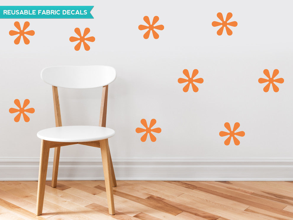 Flower Fabric Wall Decals, Set of 9 Flowers, Orange