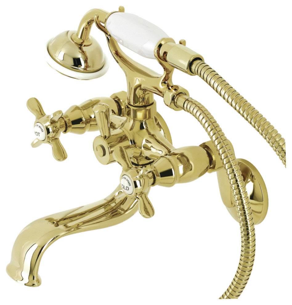 KS246PB Wall Mount Clawfoot Tub Faucet With Hand Shower, Polished Brass