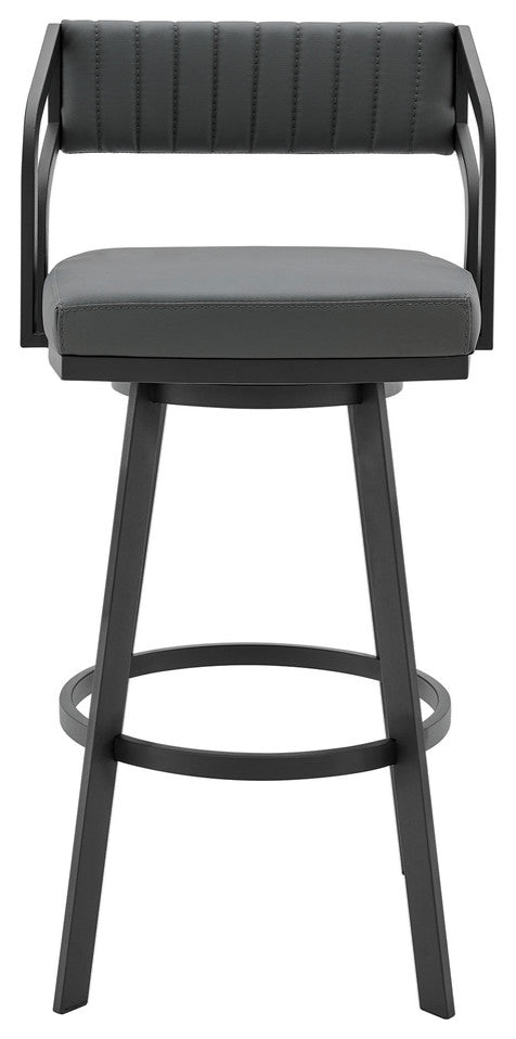 30" Timeless Slate Grey Faux Leather Silver Finish Swivel Counter Stool